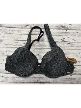 PINK  Victoria’s Secret Womens Bra Size Small Black Metallic Silver NEW